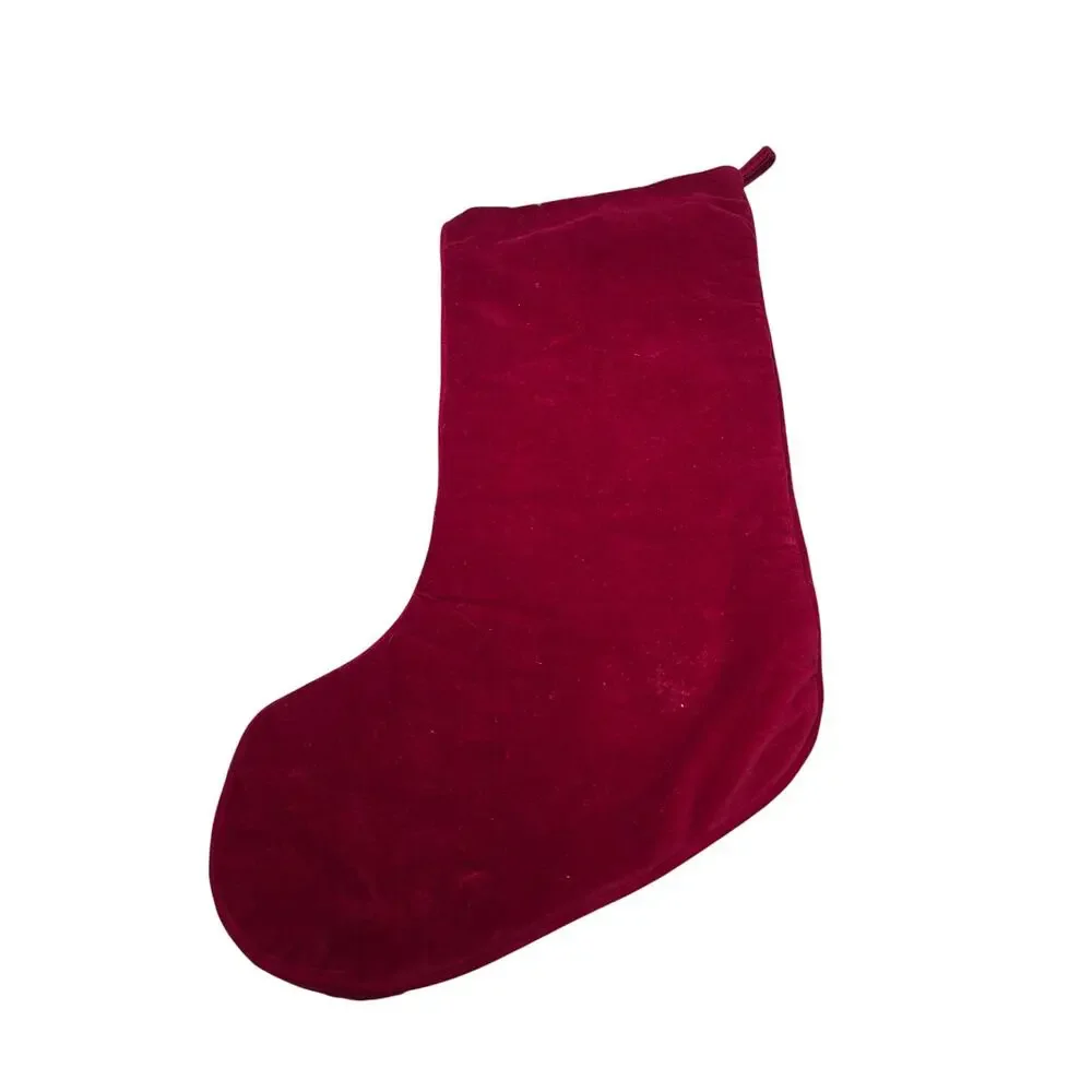 Vintage Needlepoint Holly Berry Christmas Stocking Red Velvet Traditional